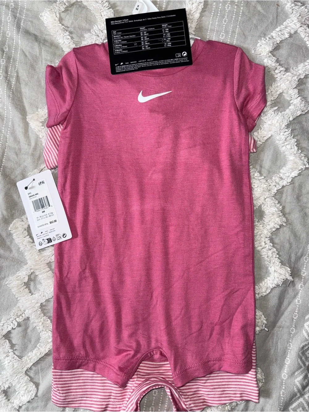 Nike Girls' Pink Striped Short-Sleeve Romper - 2 pack